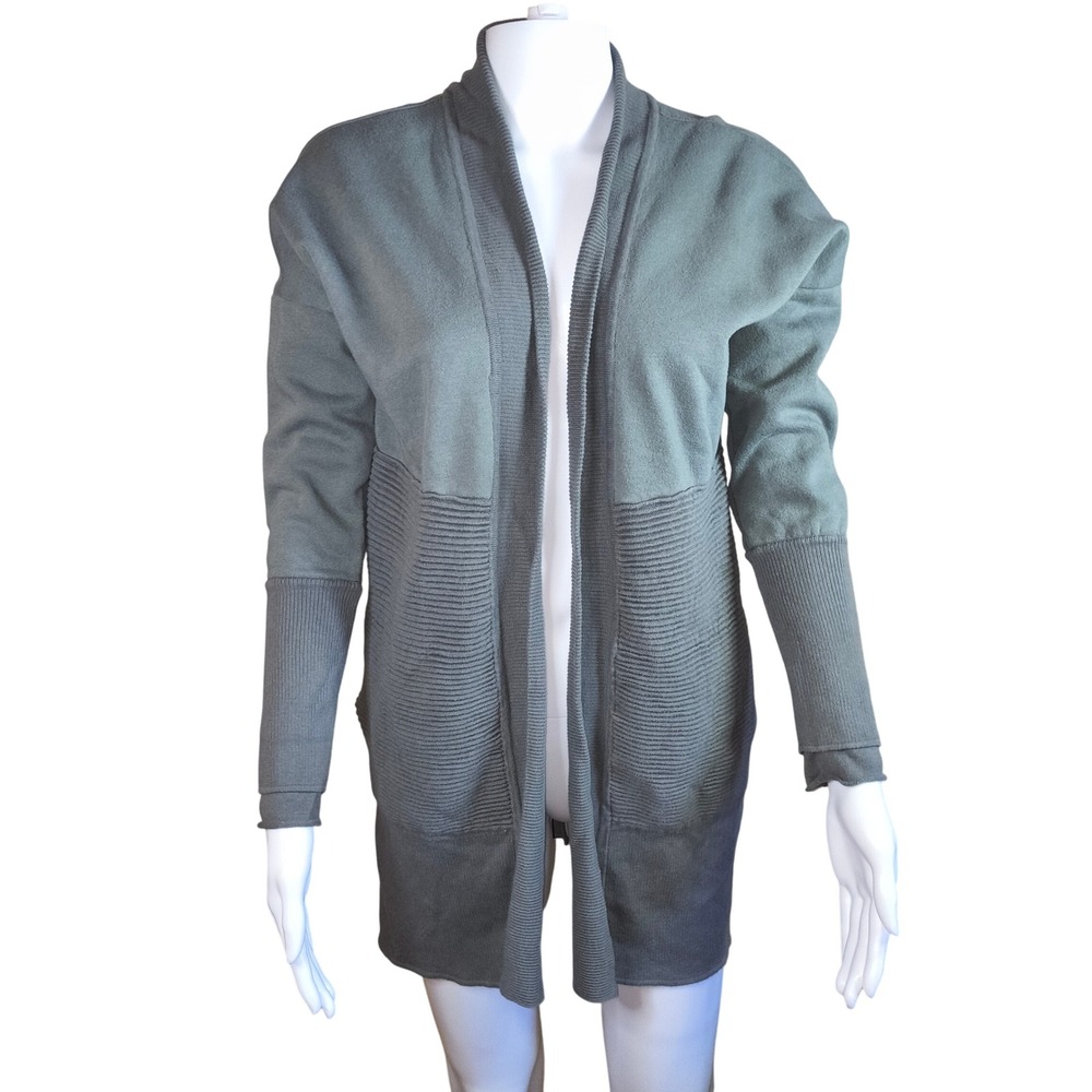 Fundamental Coast Knit Cardigan‎ Sweater Open Front Gray Small Ribbed